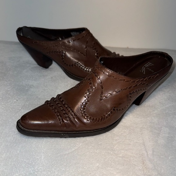 White Mountain Western Boots Brown Leather Mules Sz 9 - Picture 1 of 5